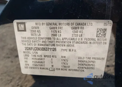 2013 Chevrolet Equinox Ls z USA, uszkodzony, nr VIN 2GNFLCEK9D6371126